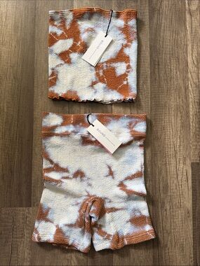 NWT Bond-eye Australia White and Rust Tie-Dye Knit Tube Top and Shorts Set